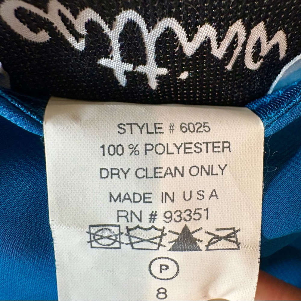 Vintage Cattiva tiered chiffon 2-piece bateau neck dress in teal blue - Picture 9 of 15
